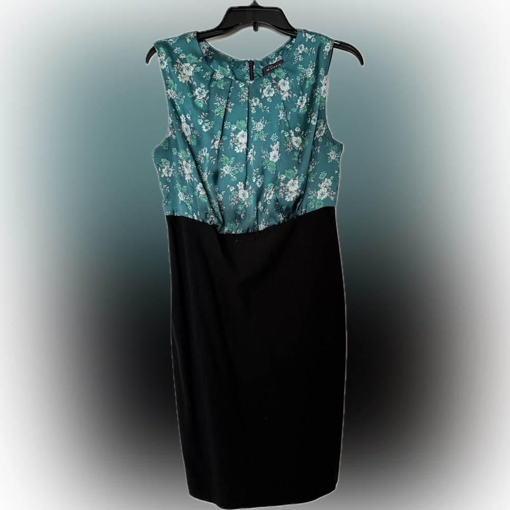 Aa Studio Teal Floral and Black Strapless Dress